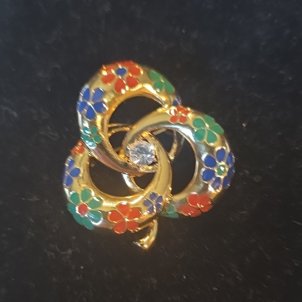 Vintage Joan Rivers Floral Gold-Tone Brooch with Multicolor Enamel